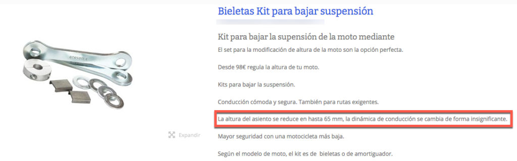 Kit para bajar la altura del asiento